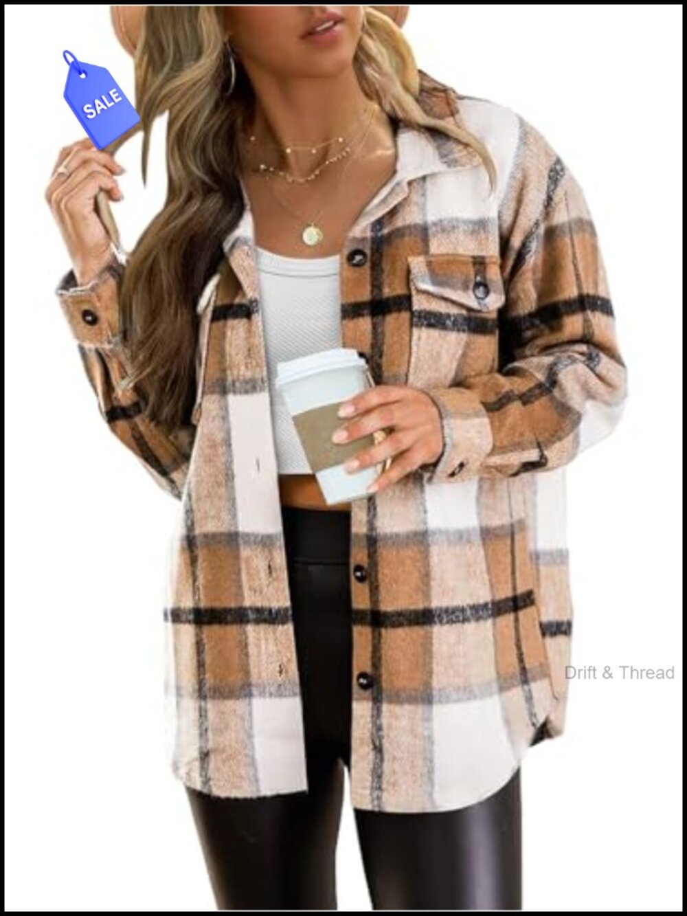 Women's Plaid Flannel Shacket Loose Fit Button Down Shirt